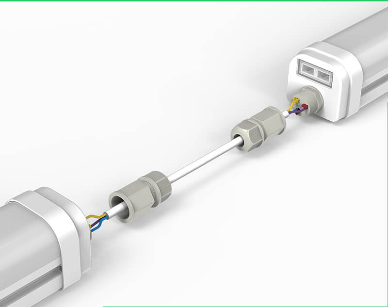Detalle cuerpo hermético de lámpara LED IP65 para bodega