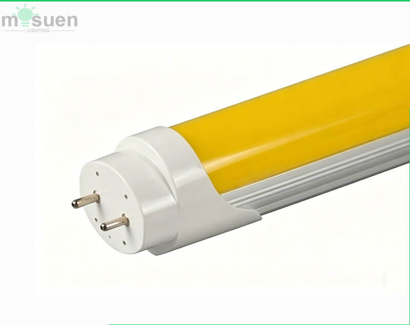 Tubo LED T8 con cubierta amarilla sin radiación UV - Vista frontal