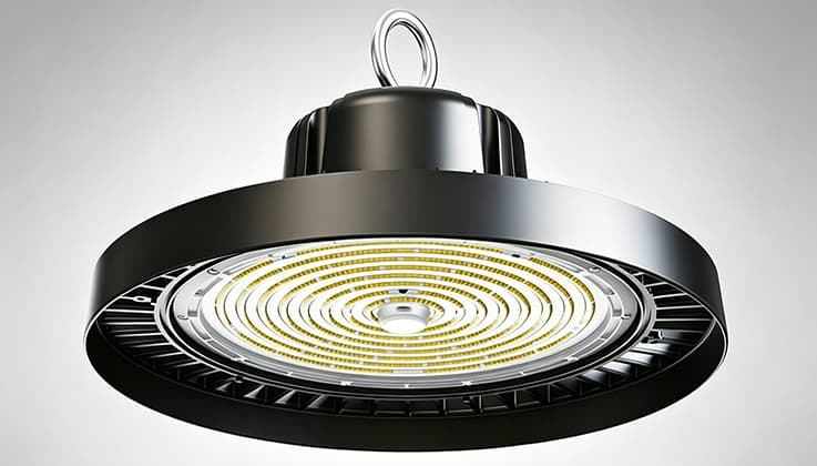 Side-by-side comparison of 200W 160W 120W wattage modes on switchable UFO LED high bay light