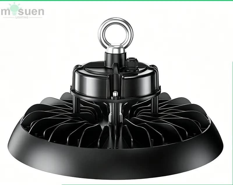 Close-up of switchable beam angle feature on a 200w 210lm/W LED high bay light