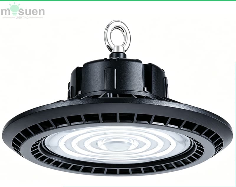 Switchable 3Power UFO Highbay 200W LED fixture front view showing 400MM diameter aluminum housing and premium design
