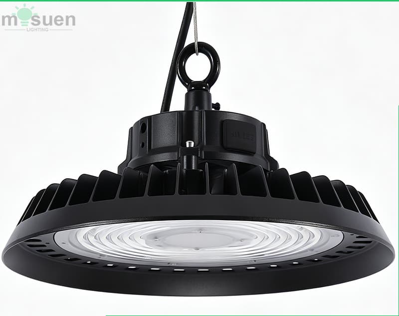 210lm/w LED high bay control panel showing switchable color temperature options 4000K neutral white 5000K daylight 6000K cool white and selectable power levels 150W 120W 90W for factory zone-specific lighting configuration